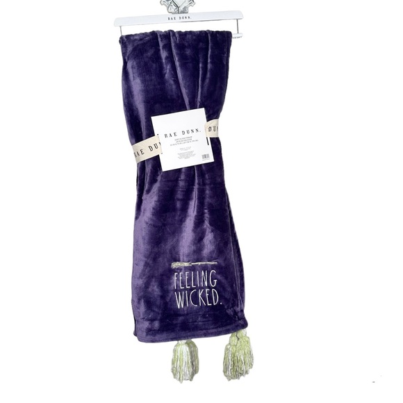 Rae Dunn Other - NWT Rae Dunn Feeling Wicked throw / blanket Purple with broom detail and tassels